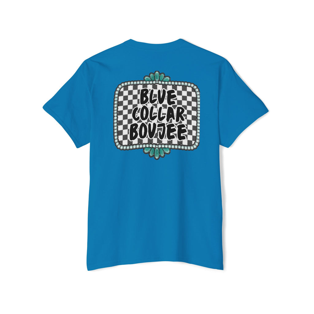 Blue Collar Boujee Pocket Tee – Checkerboard Graphic Pocket T-Shirt