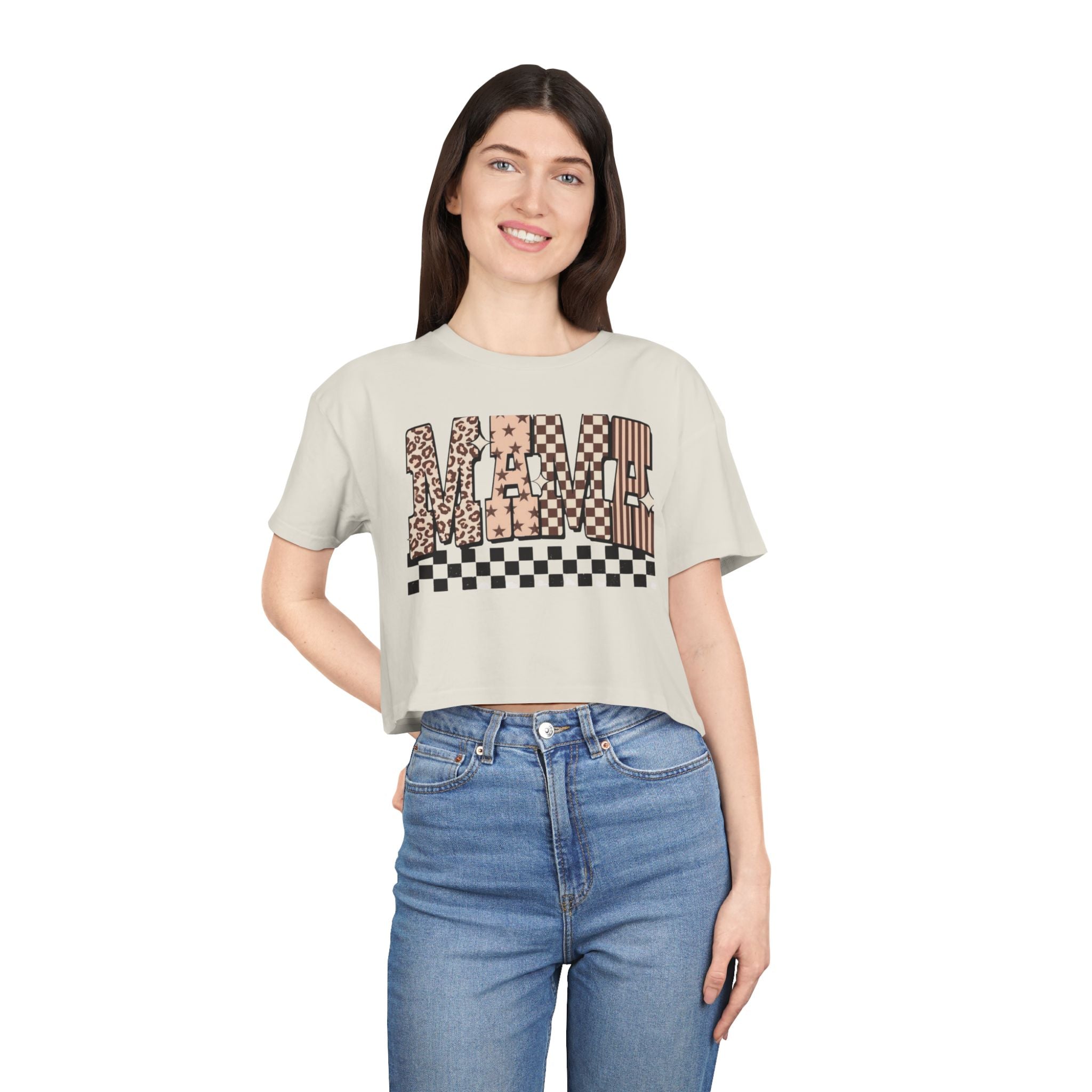 Mama Crop Tee — Leopard & Stripes Graphic Women’s Crop Top