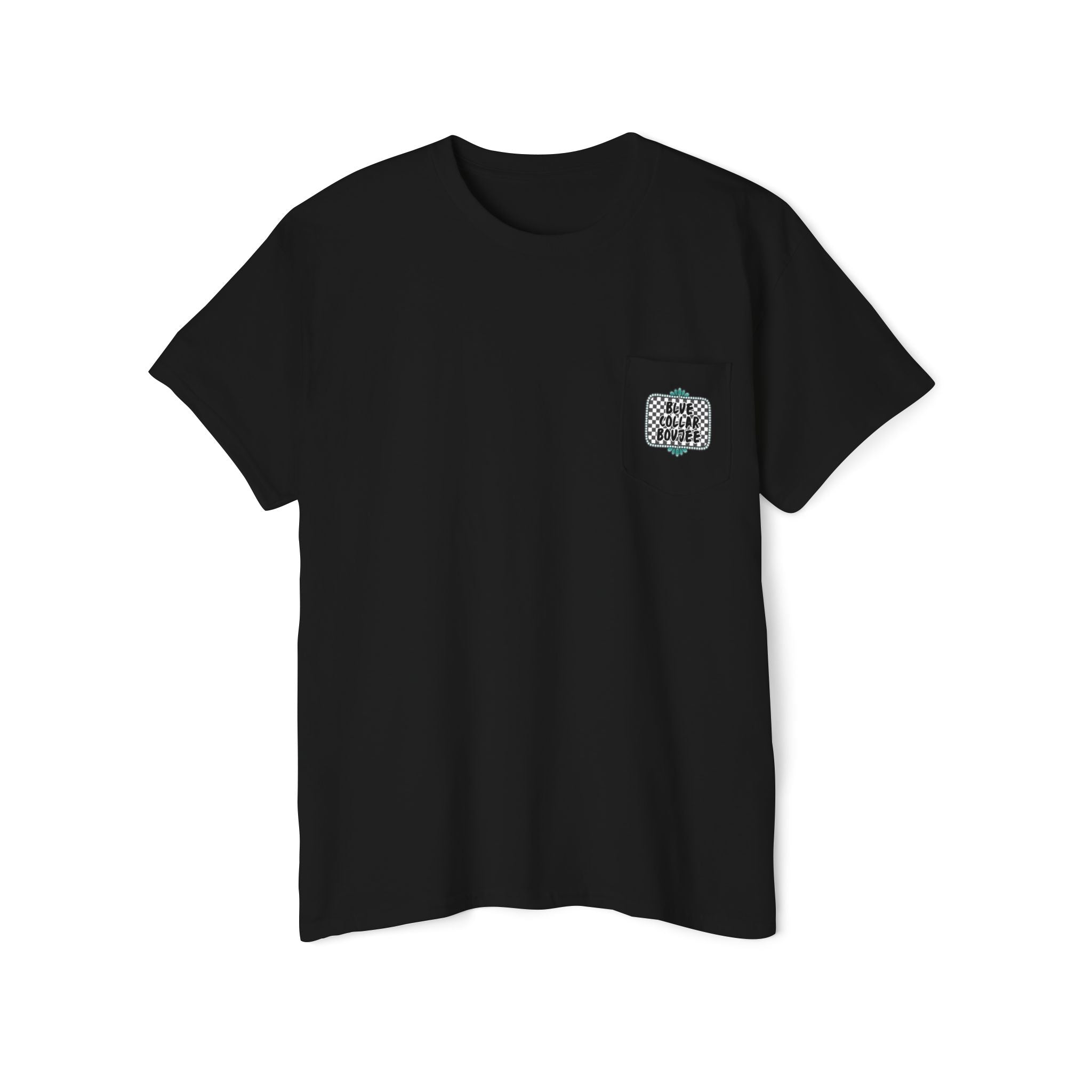 Blue Collar Boujee Pocket Tee – Checkerboard Graphic Pocket T-Shirt