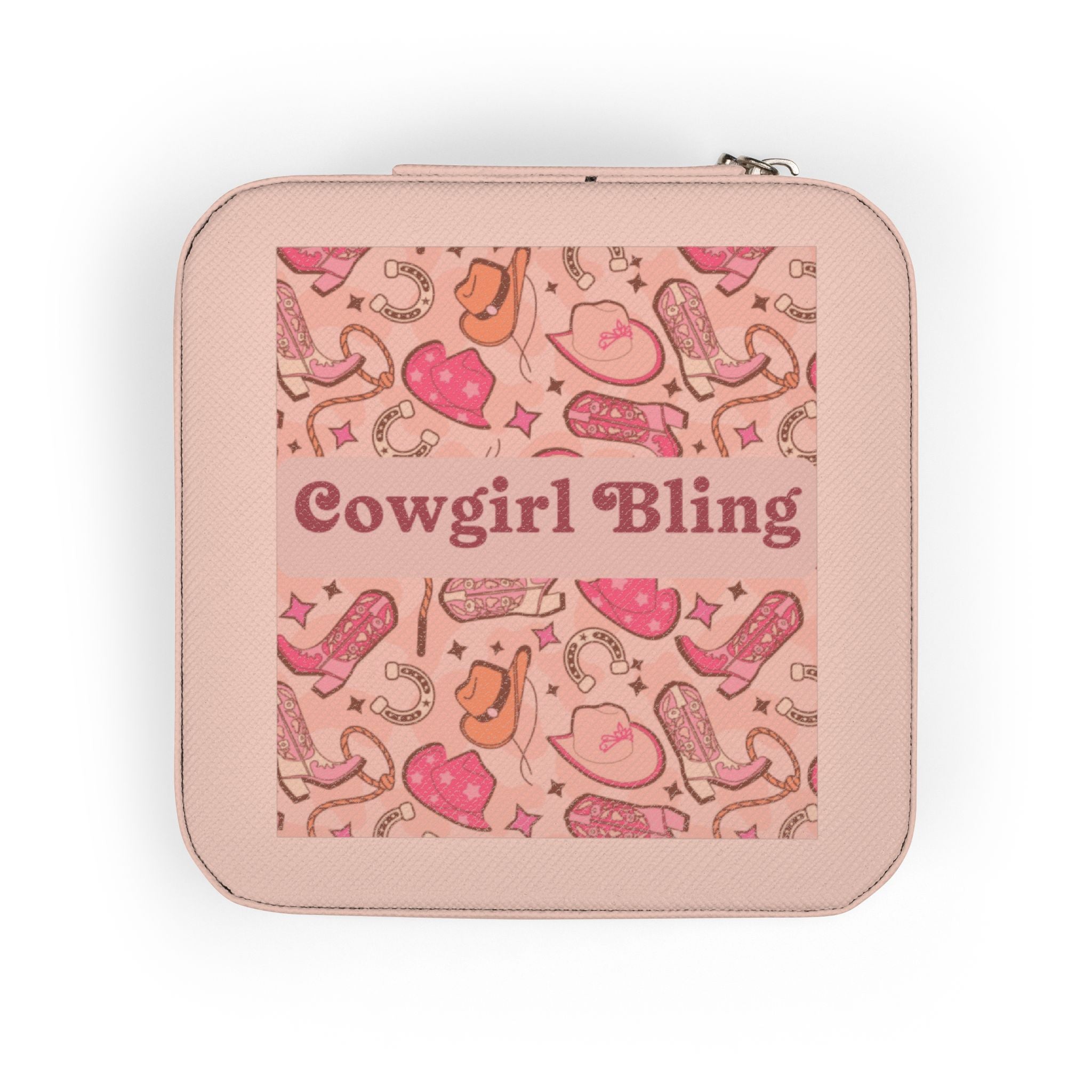 Cowgirl Bling Jewelry Travel Case — Compact Pink Organizer for Rings, Earrings & Necklaces