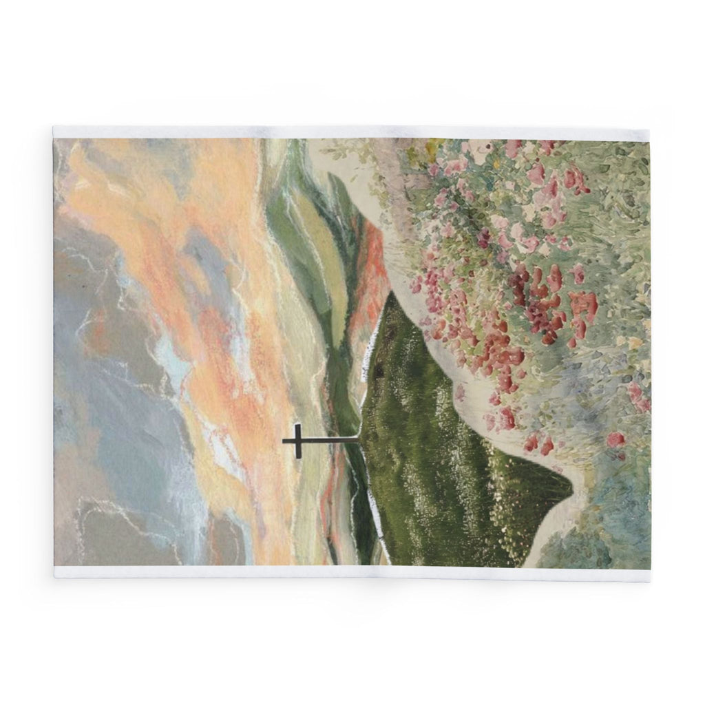 Christian Landscape Fleece Blanket — Cross on Hill Sunrise Throw