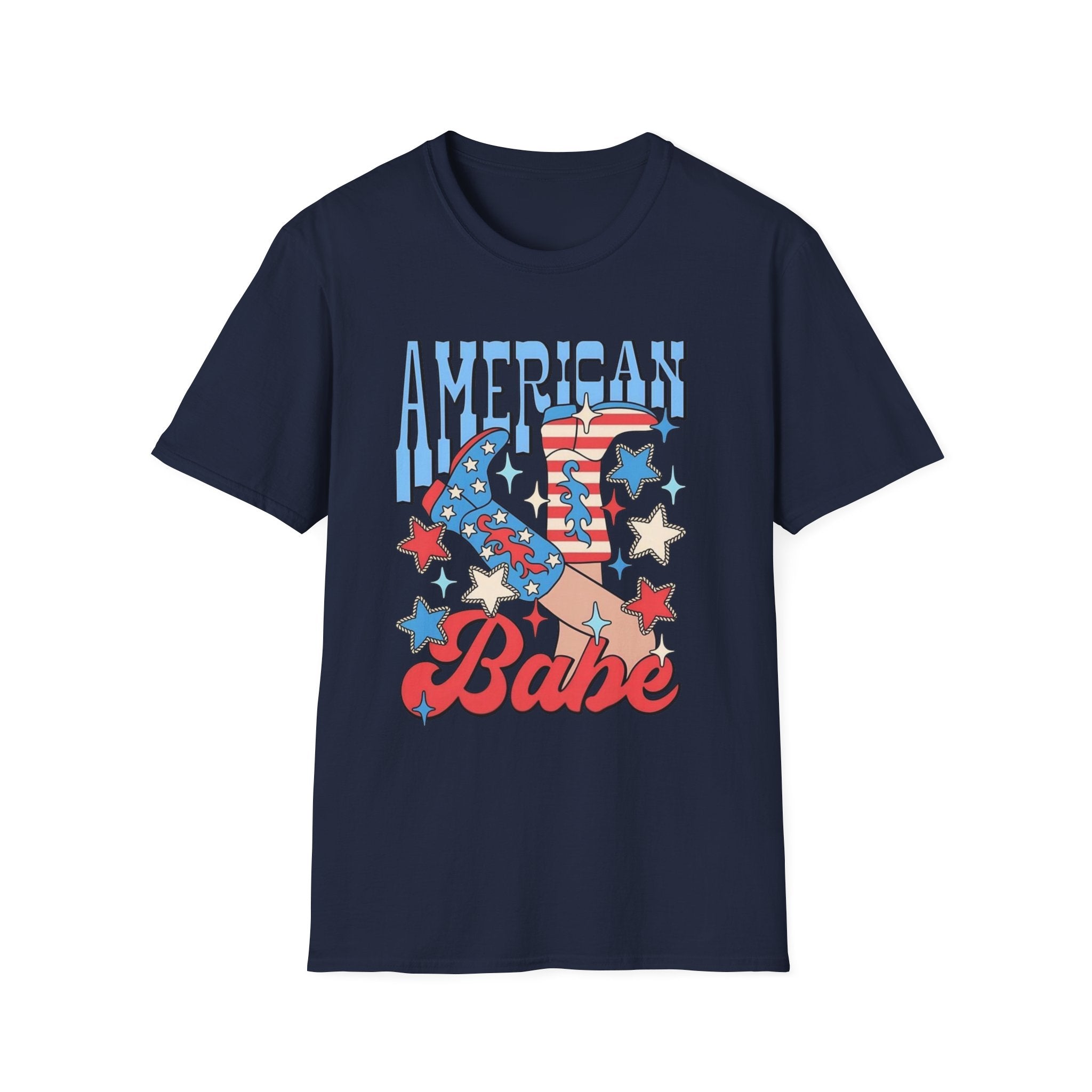 American Babe Retro Patriotic Graphic Tee (4th of July, USA Stars & Stripes)