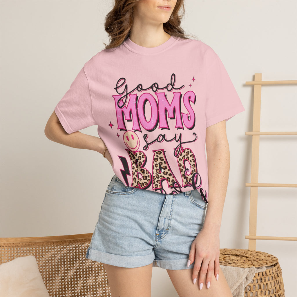 Good Moms Say Bad Words T-Shirt — Funny Mom Tee with Leopard Print & Smiley Back