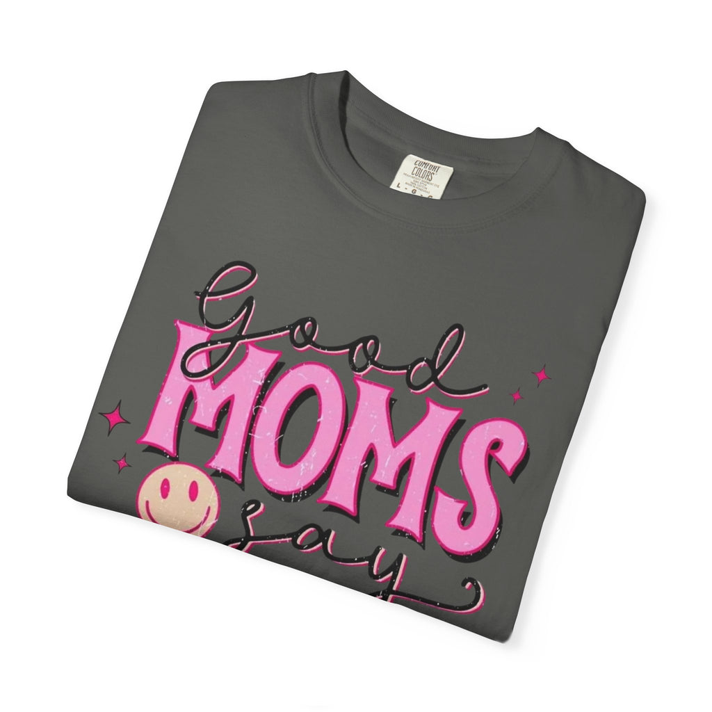 Good Moms Say Bad Words T-Shirt — Funny Mom Tee with Leopard Print & Smiley Back