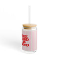 16oz Sipper Glass - 'The Lord Is Good' Pink Striped Bamboo Lid Tumbler