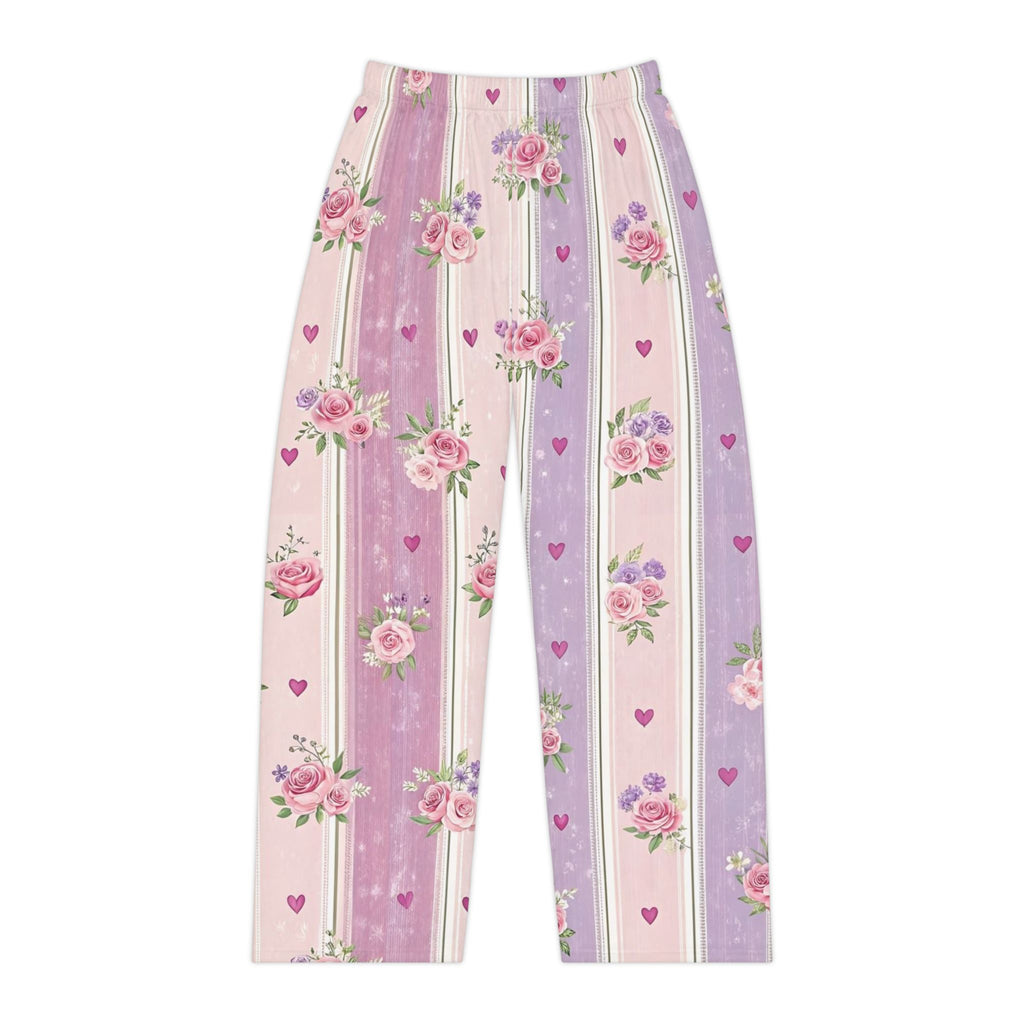 Floral Stripe Women's Pajama Pants — Pink & Lavender Rose Sleep Pants