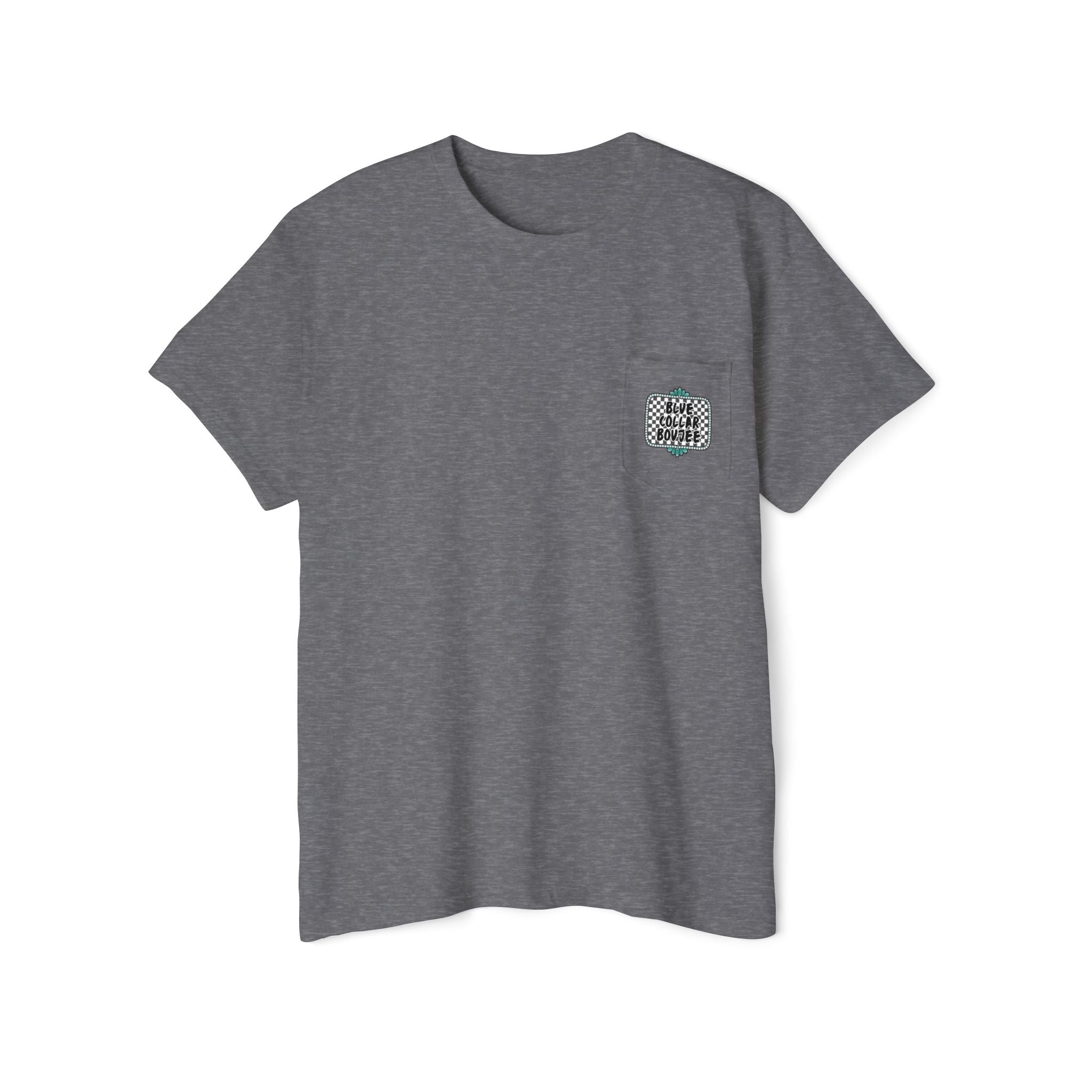 Blue Collar Boujee Pocket Tee – Checkerboard Graphic Pocket T-Shirt