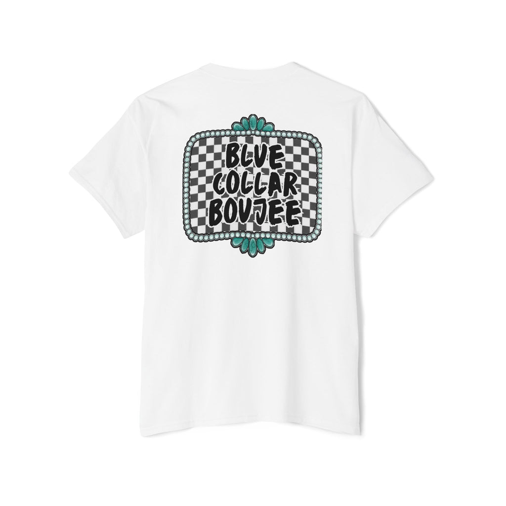 Blue Collar Boujee Pocket Tee – Checkerboard Graphic Pocket T-Shirt