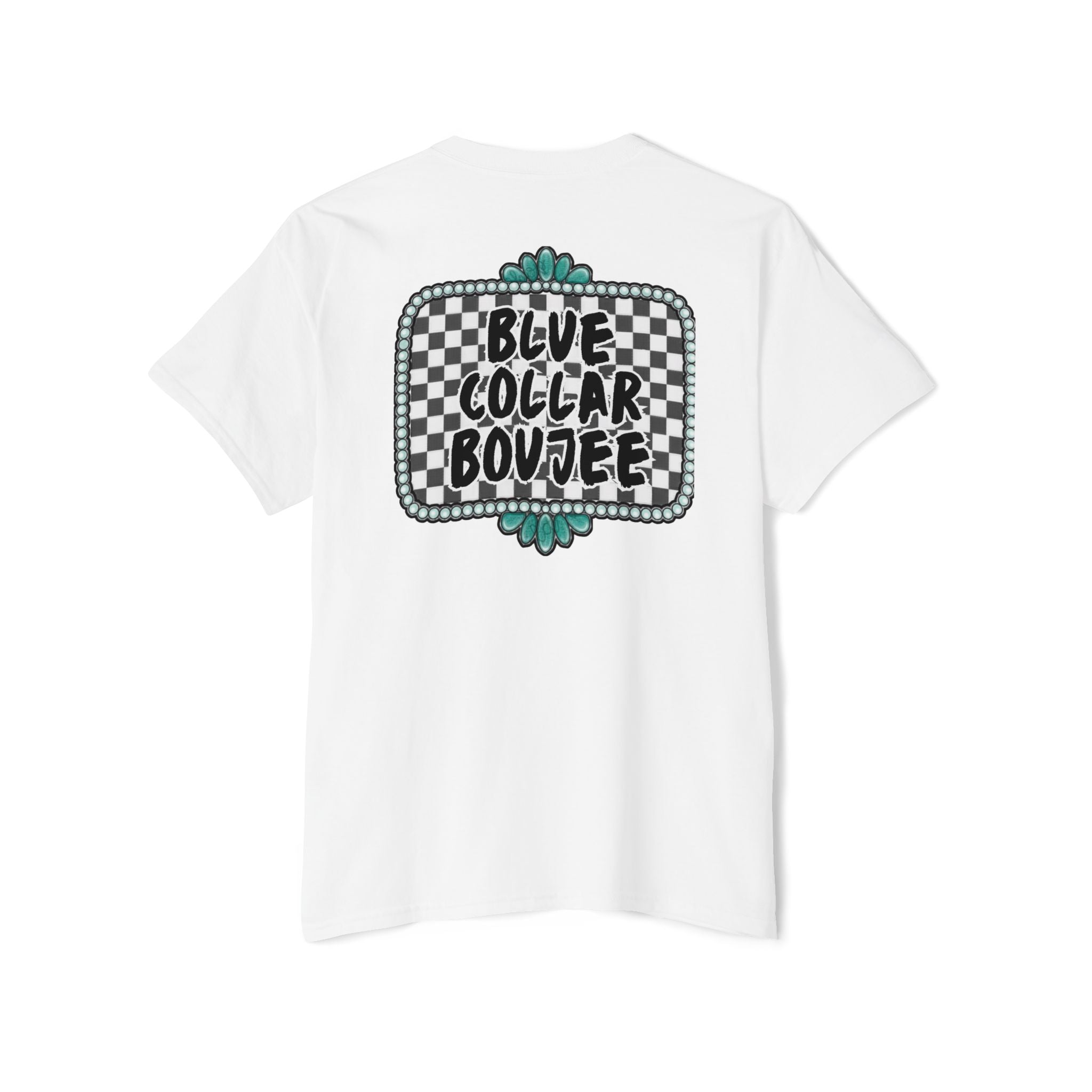 Blue Collar Boujee Pocket Tee – Checkerboard Graphic Pocket T-Shirt