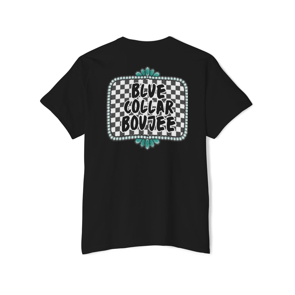 Blue Collar Boujee Pocket Tee – Checkerboard Graphic Pocket T-Shirt