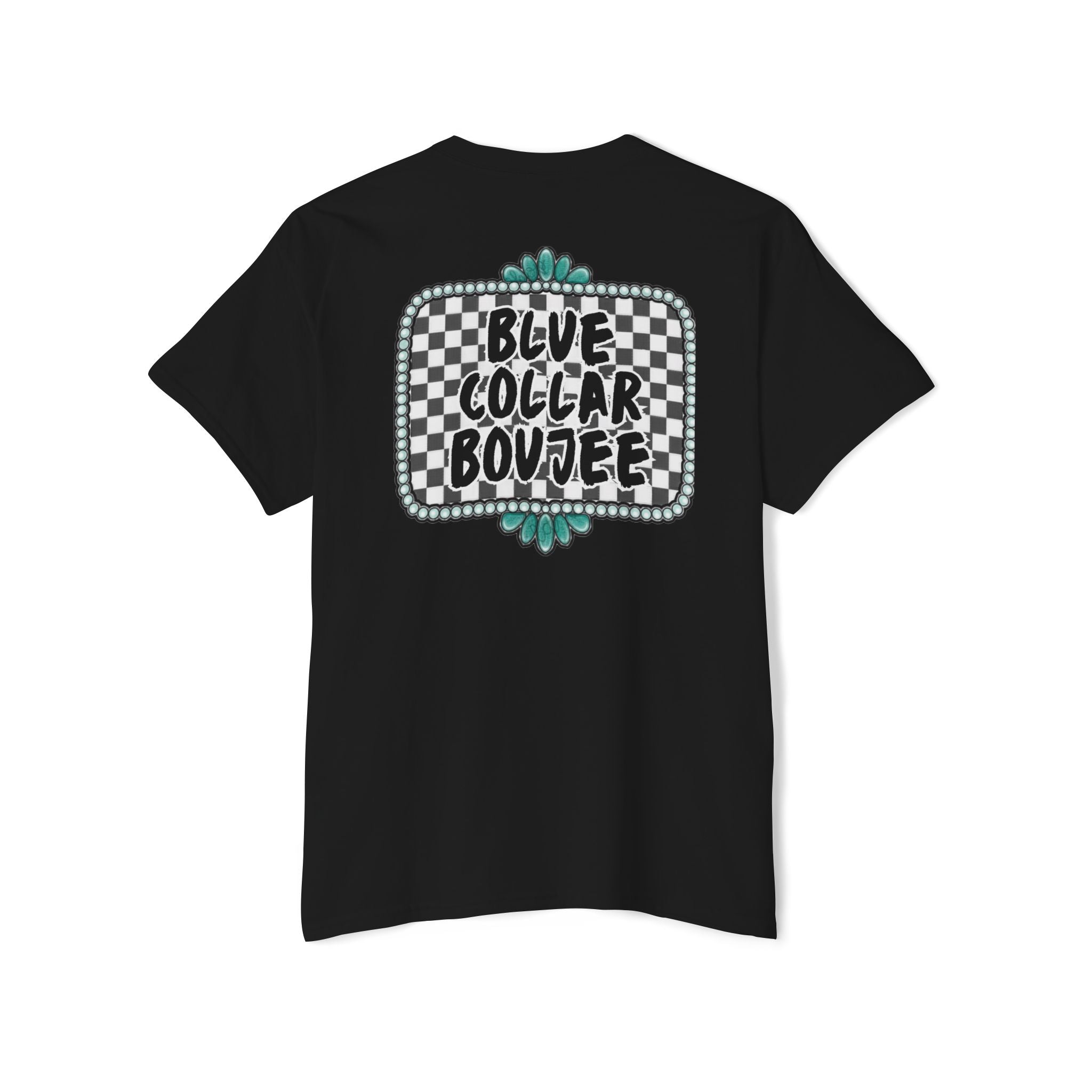 Blue Collar Boujee Pocket Tee – Checkerboard Graphic Pocket T-Shirt