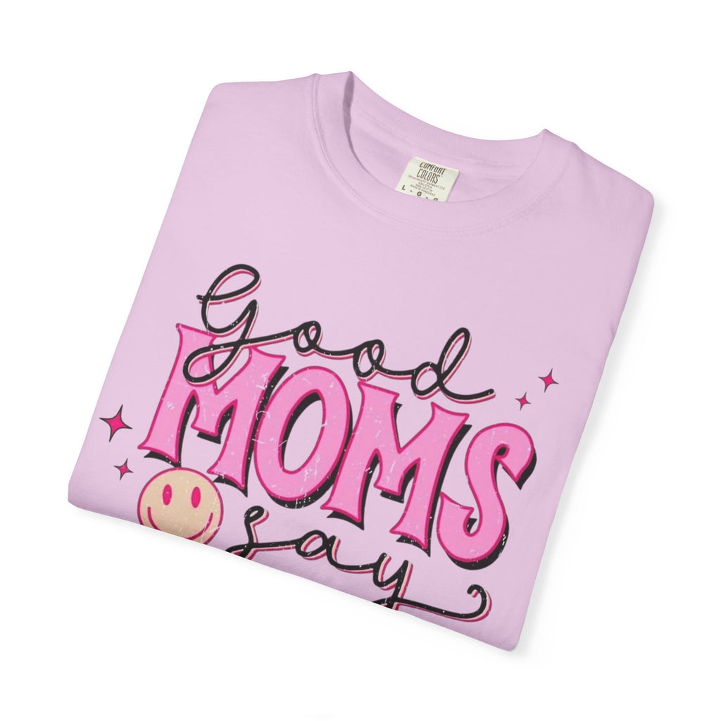 Good Moms Say Bad Words T-Shirt — Funny Mom Tee with Leopard Print & Smiley Back