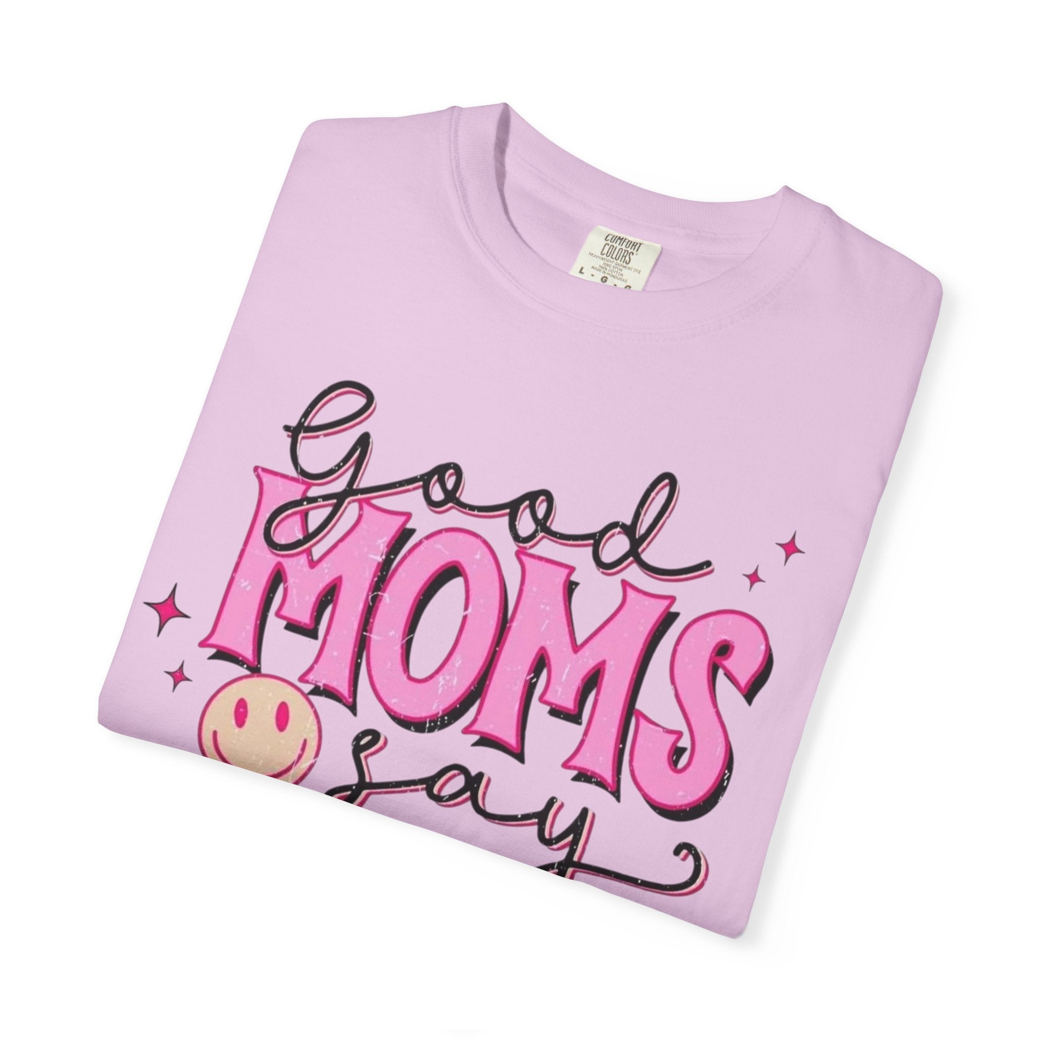 Good Moms Say Bad Words T-Shirt — Funny Mom Tee with Leopard Print & Smiley Back
