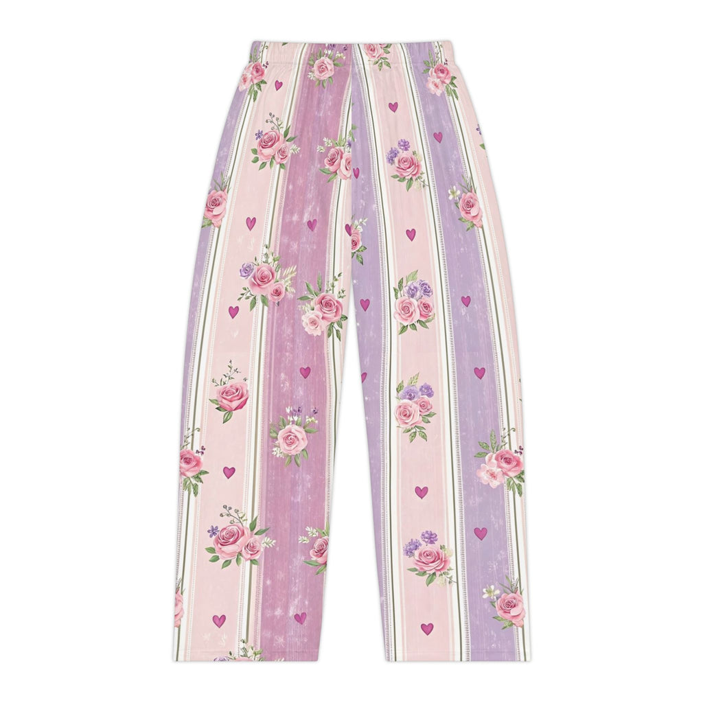 Floral Stripe Women's Pajama Pants — Pink & Lavender Rose Sleep Pants