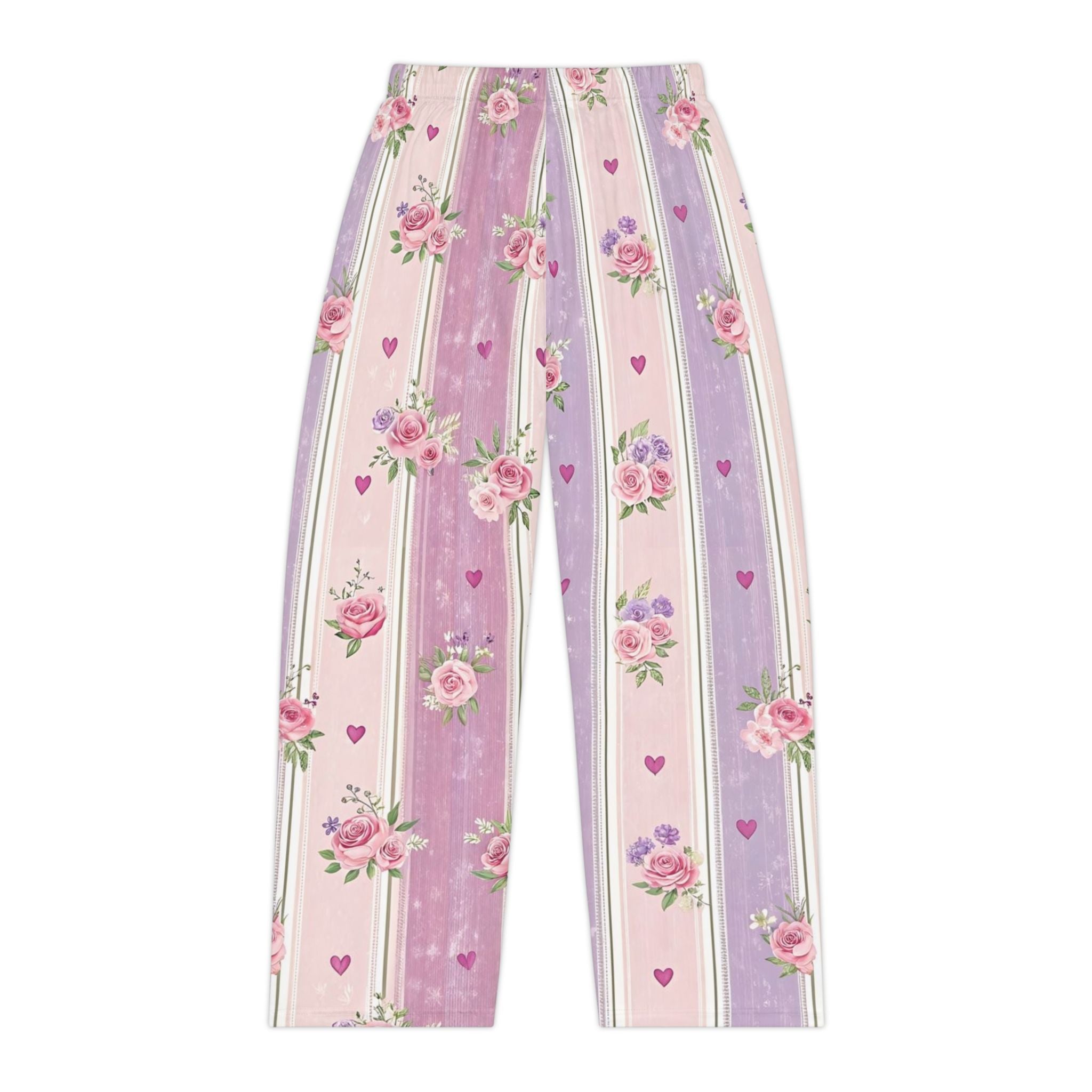 Floral Stripe Women's Pajama Pants — Pink & Lavender Rose Sleep Pants