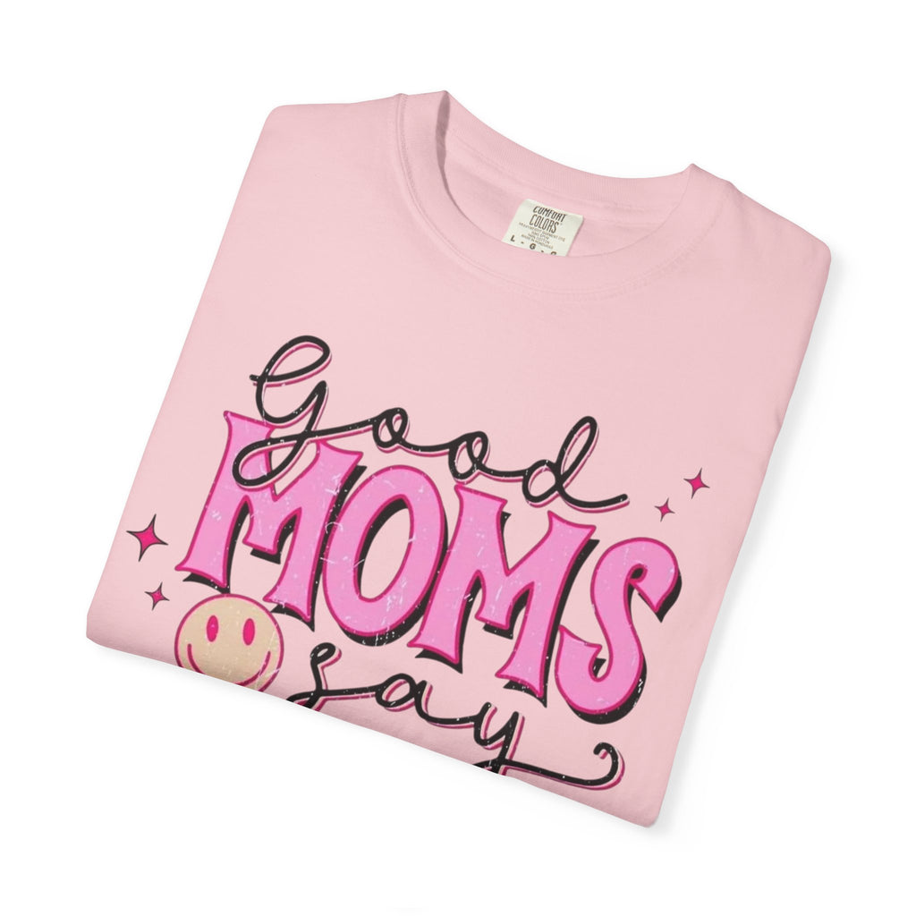 Good Moms Say Bad Words T-Shirt — Funny Mom Tee with Leopard Print & Smiley Back