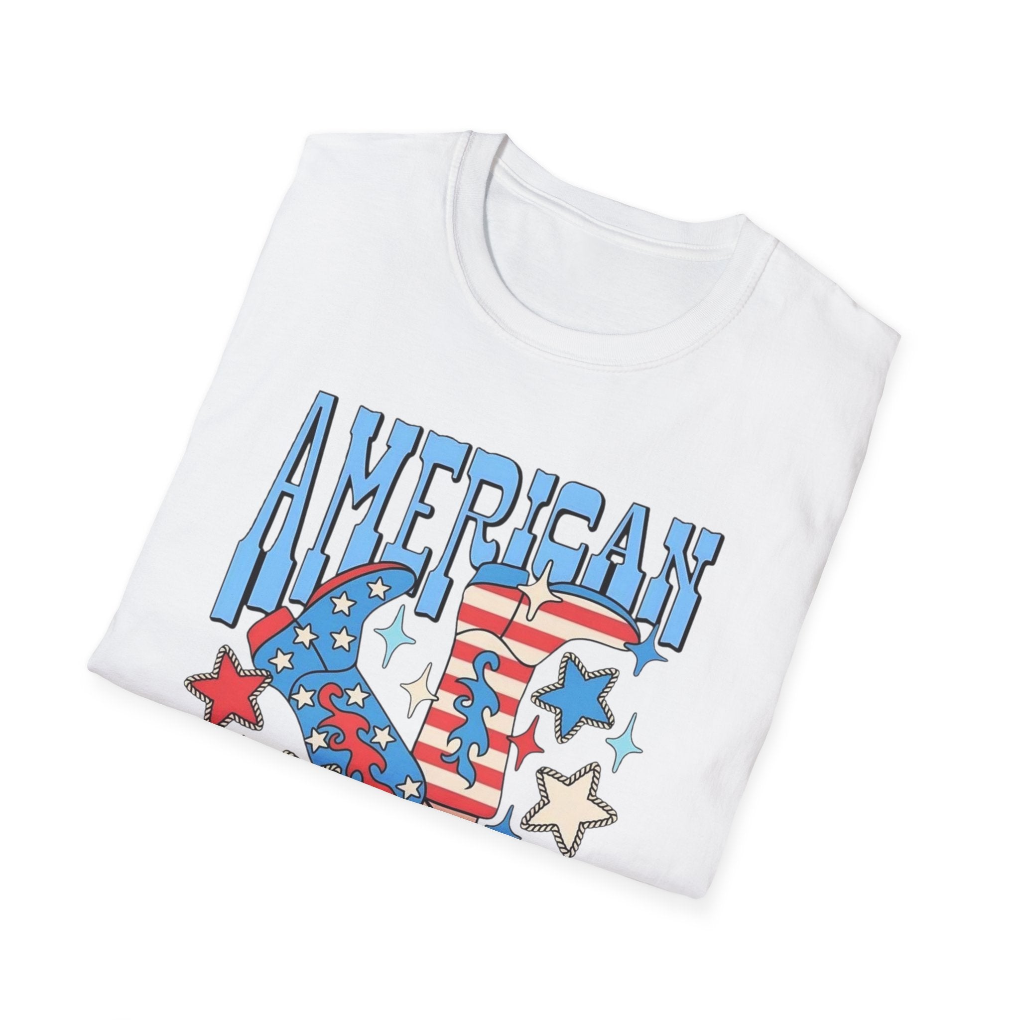 American Babe Retro Patriotic Graphic Tee (4th of July, USA Stars & Stripes)