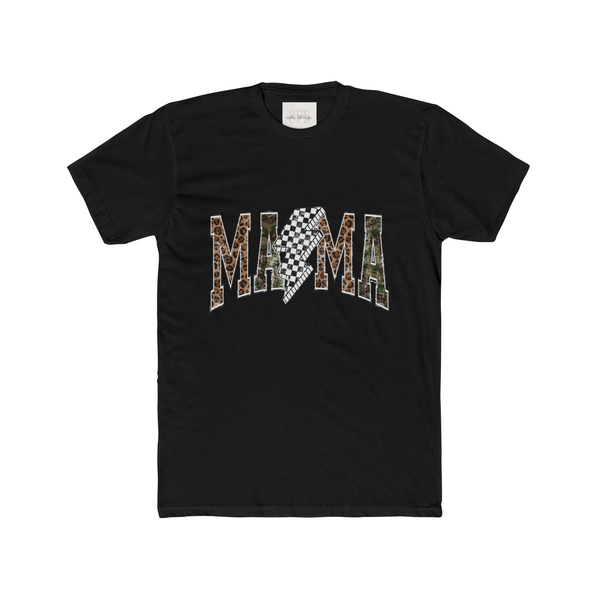 Mama T-Shirt — Leopard & Checkerboard Graphic Cotton Tee