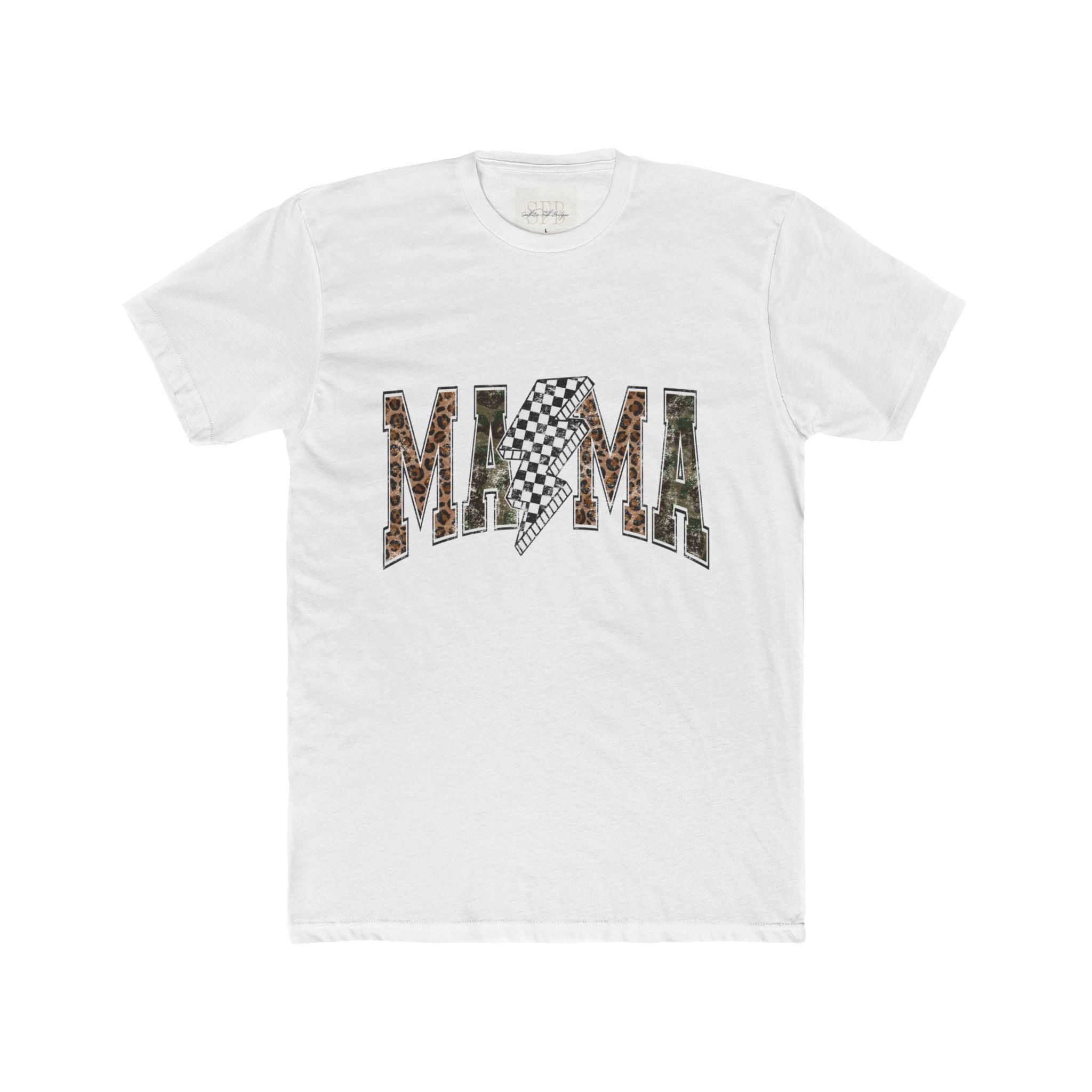 Mama T-Shirt — Leopard & Checkerboard Graphic Cotton Tee