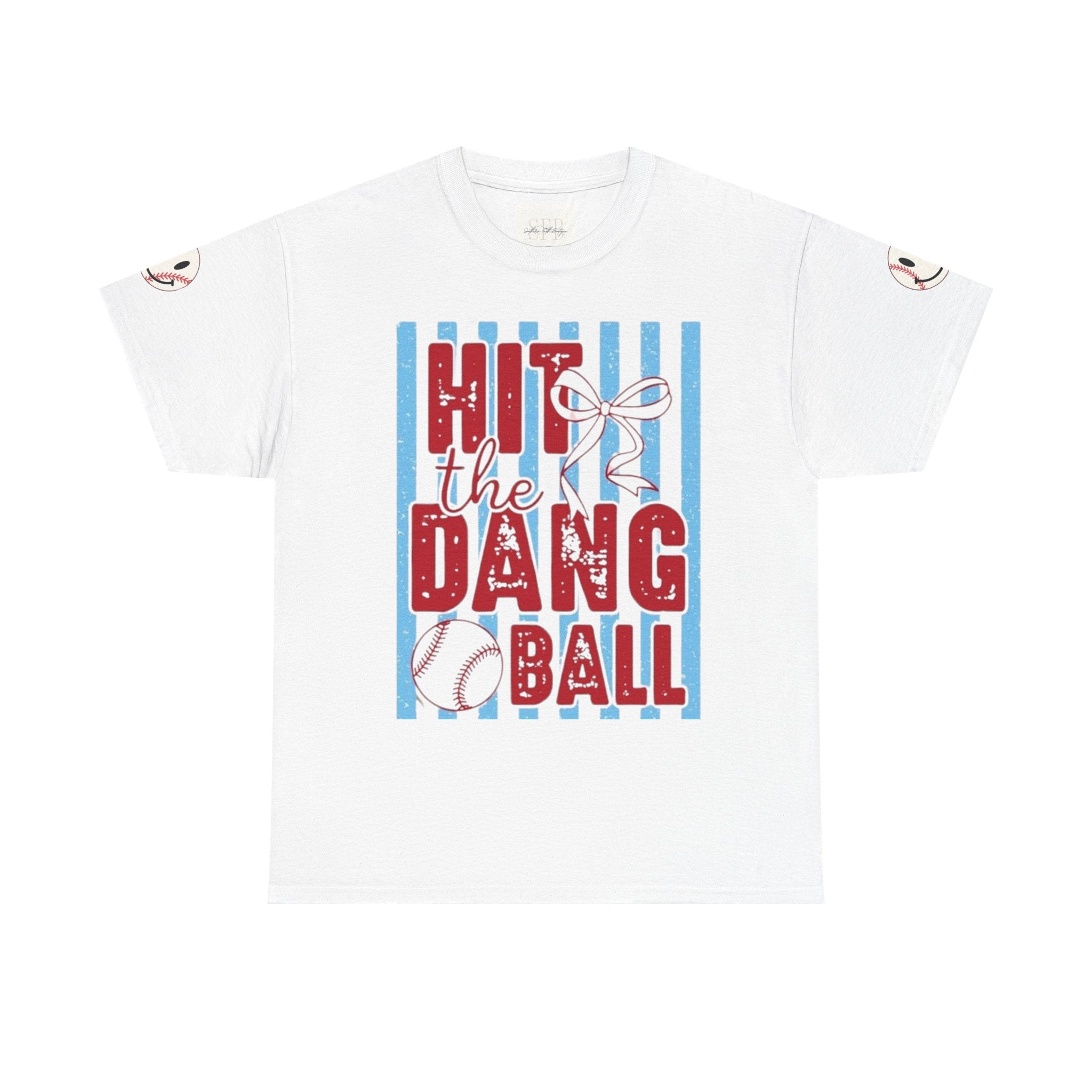 Hit the Dang Ball Baseball T‑Shirt – Funny Retro Striped Tee for Players & Fans