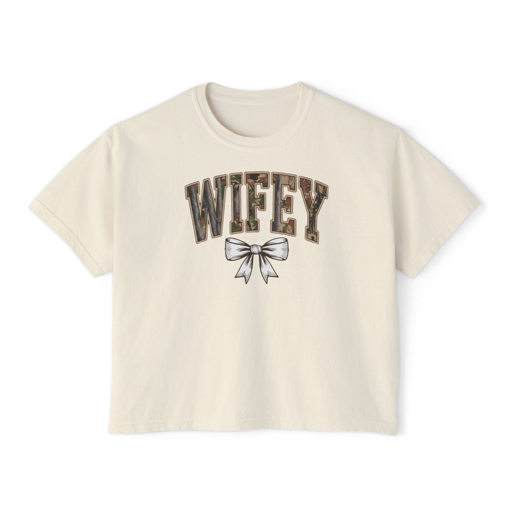 Wifey Boxy Tee — Leopard Lettering with Bow | Cute Bridal, Bachelorette & Everyday Graphic Shirt
