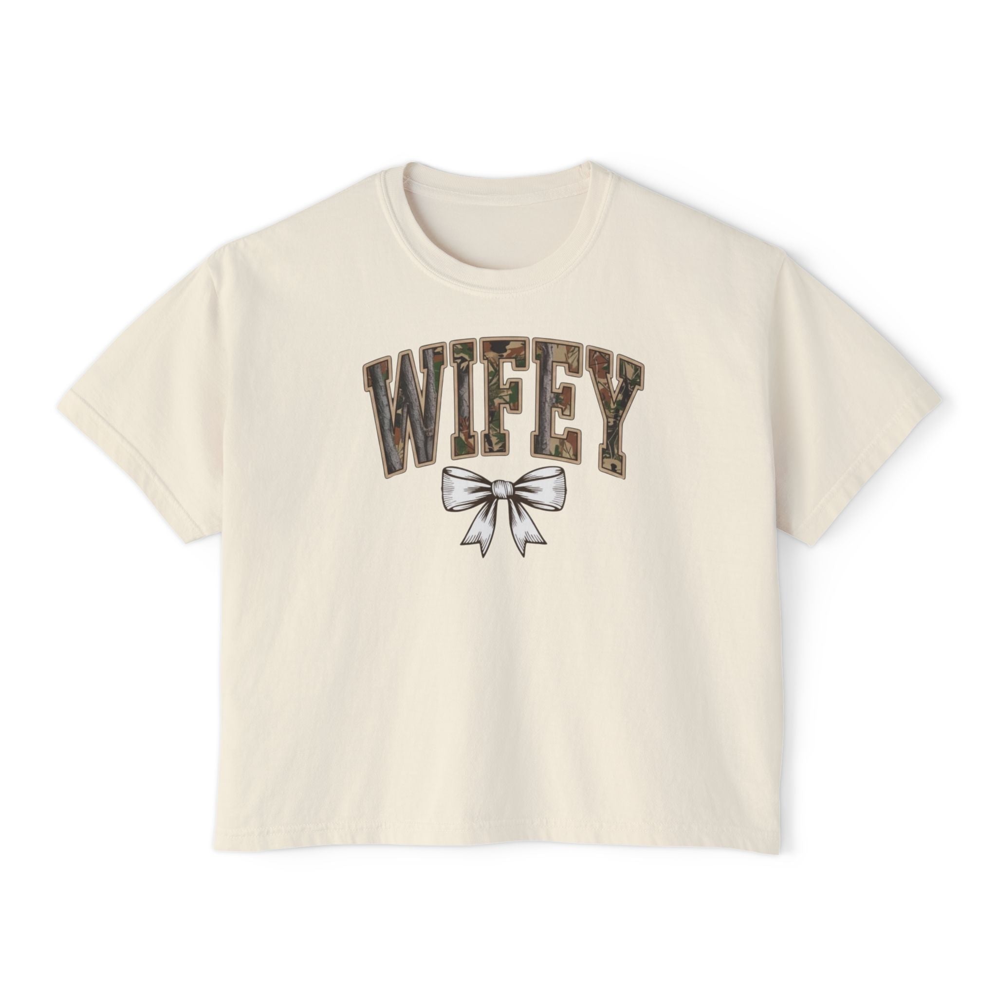 Wifey Boxy Tee — Leopard Lettering with Bow | Cute Bridal, Bachelorette & Everyday Graphic Shirt