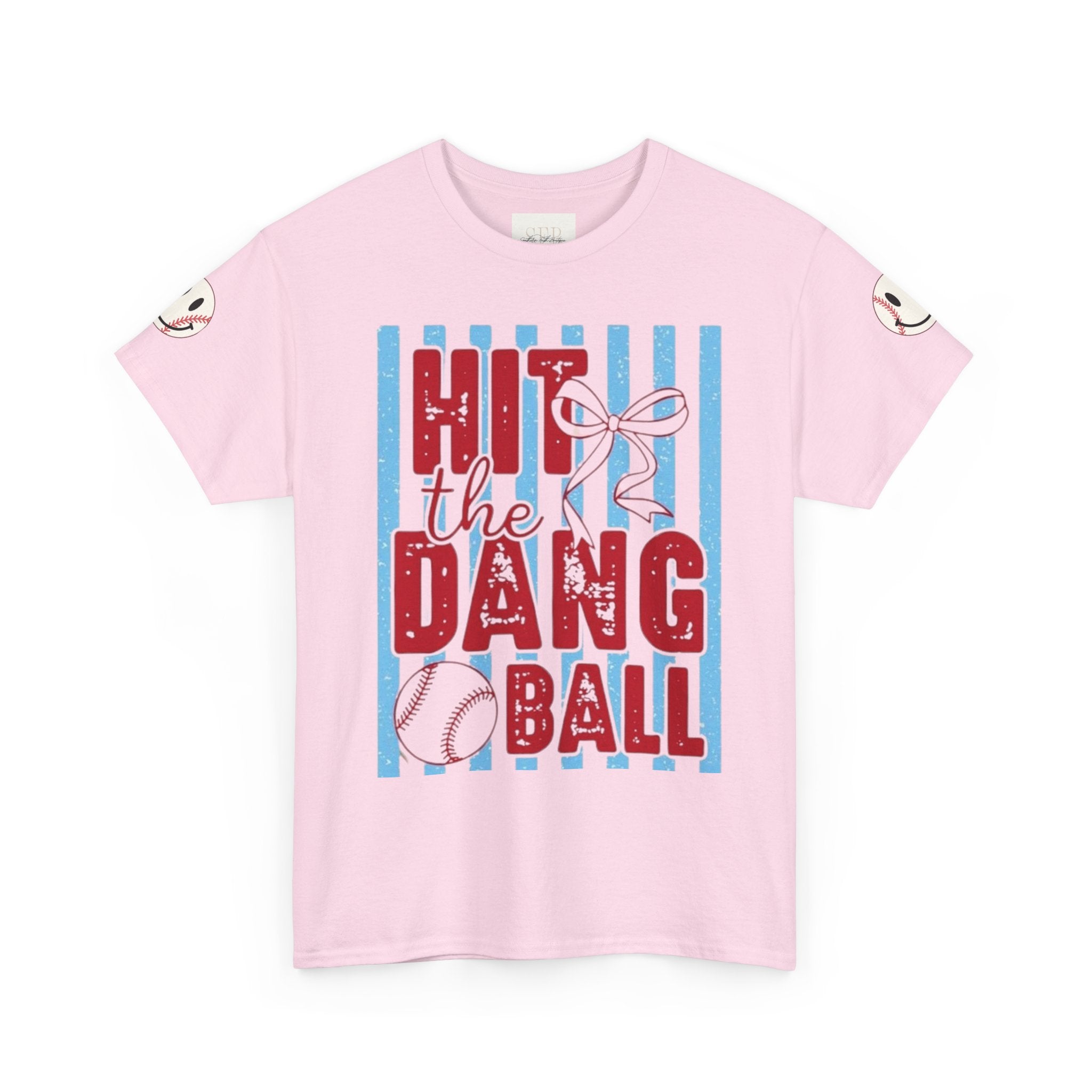 Hit the Dang Ball Baseball T‑Shirt – Funny Retro Striped Tee for Players & Fans
