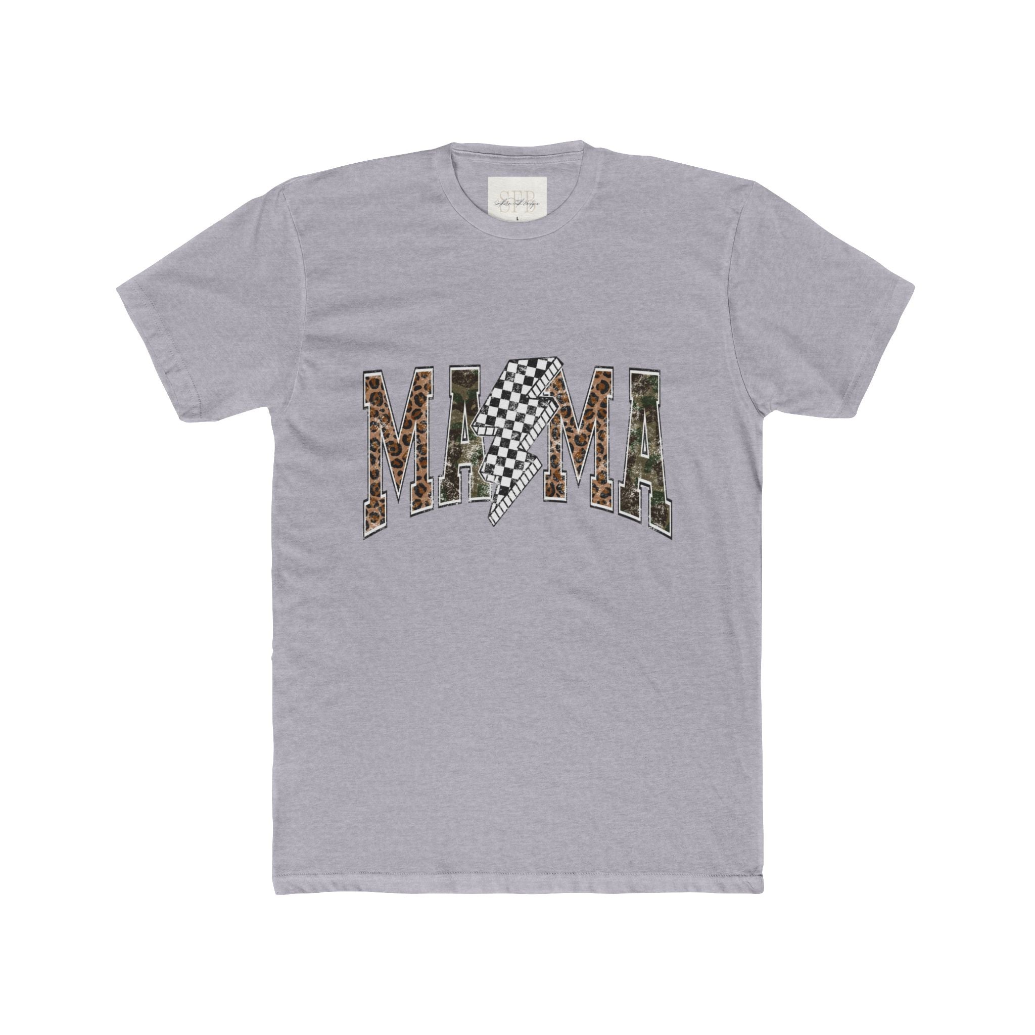 Mama T-Shirt — Leopard & Checkerboard Graphic Cotton Tee