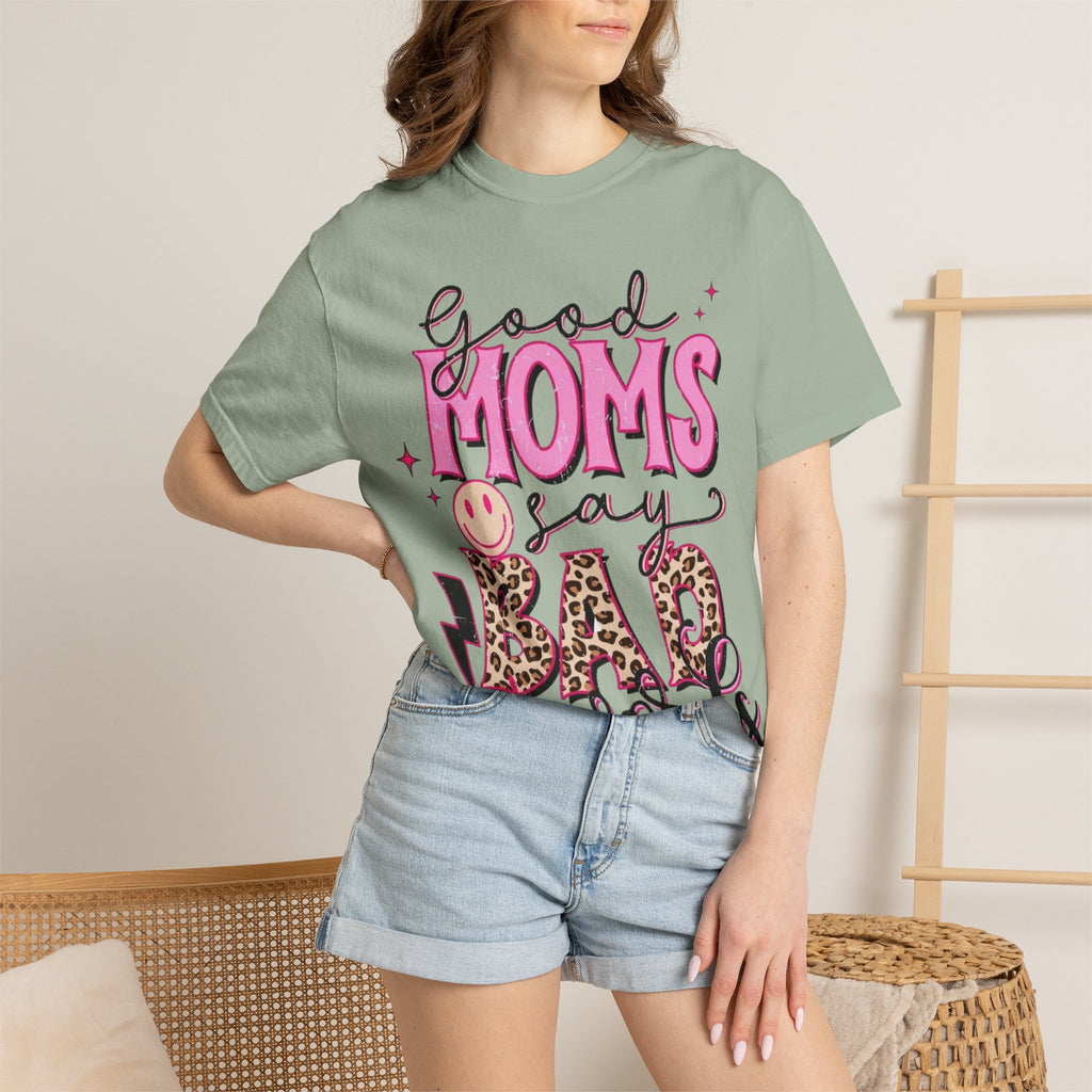 Good Moms Say Bad Words T-Shirt — Funny Mom Tee with Leopard Print & Smiley Back