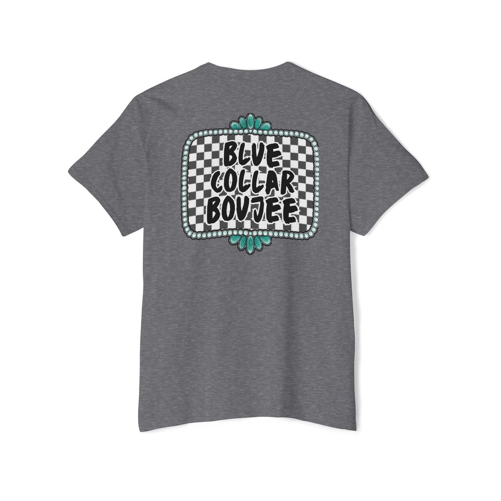 Blue Collar Boujee Pocket Tee – Checkerboard Graphic Pocket T-Shirt