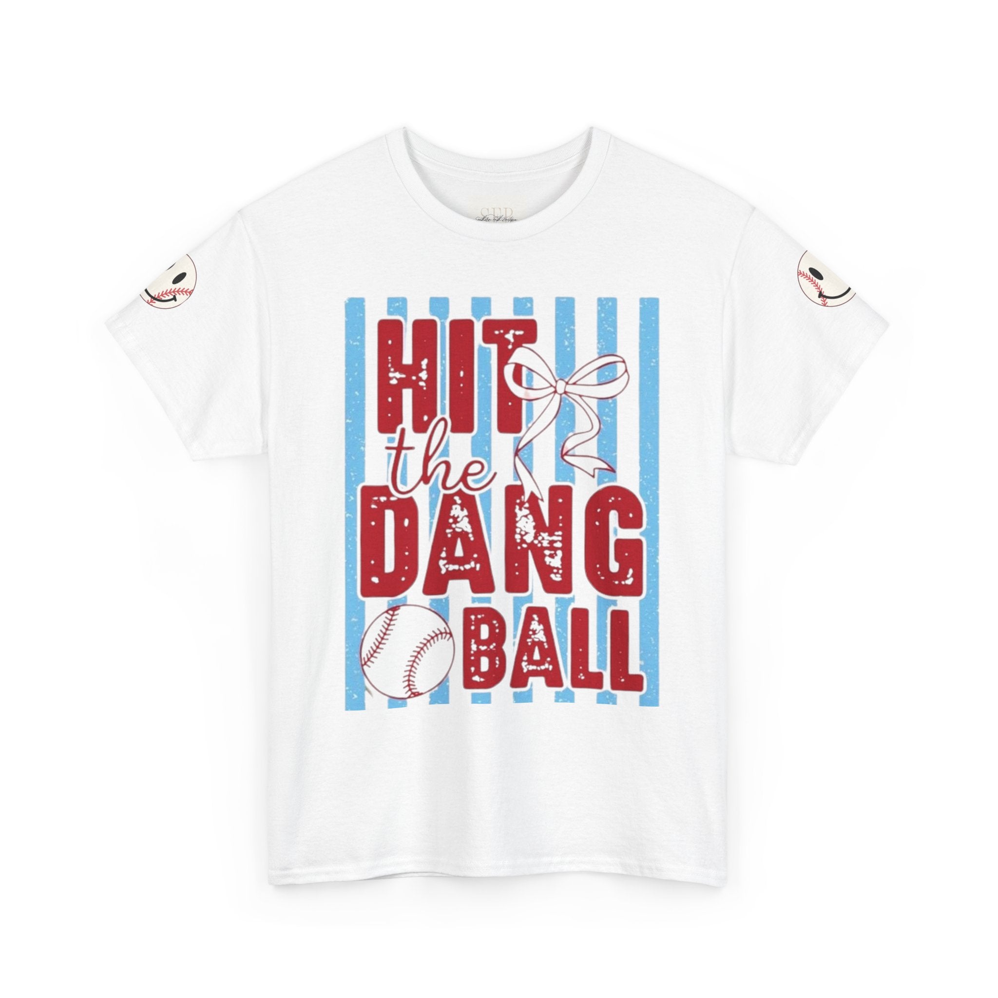 Hit the Dang Ball Baseball T‑Shirt – Funny Retro Striped Tee for Players & Fans