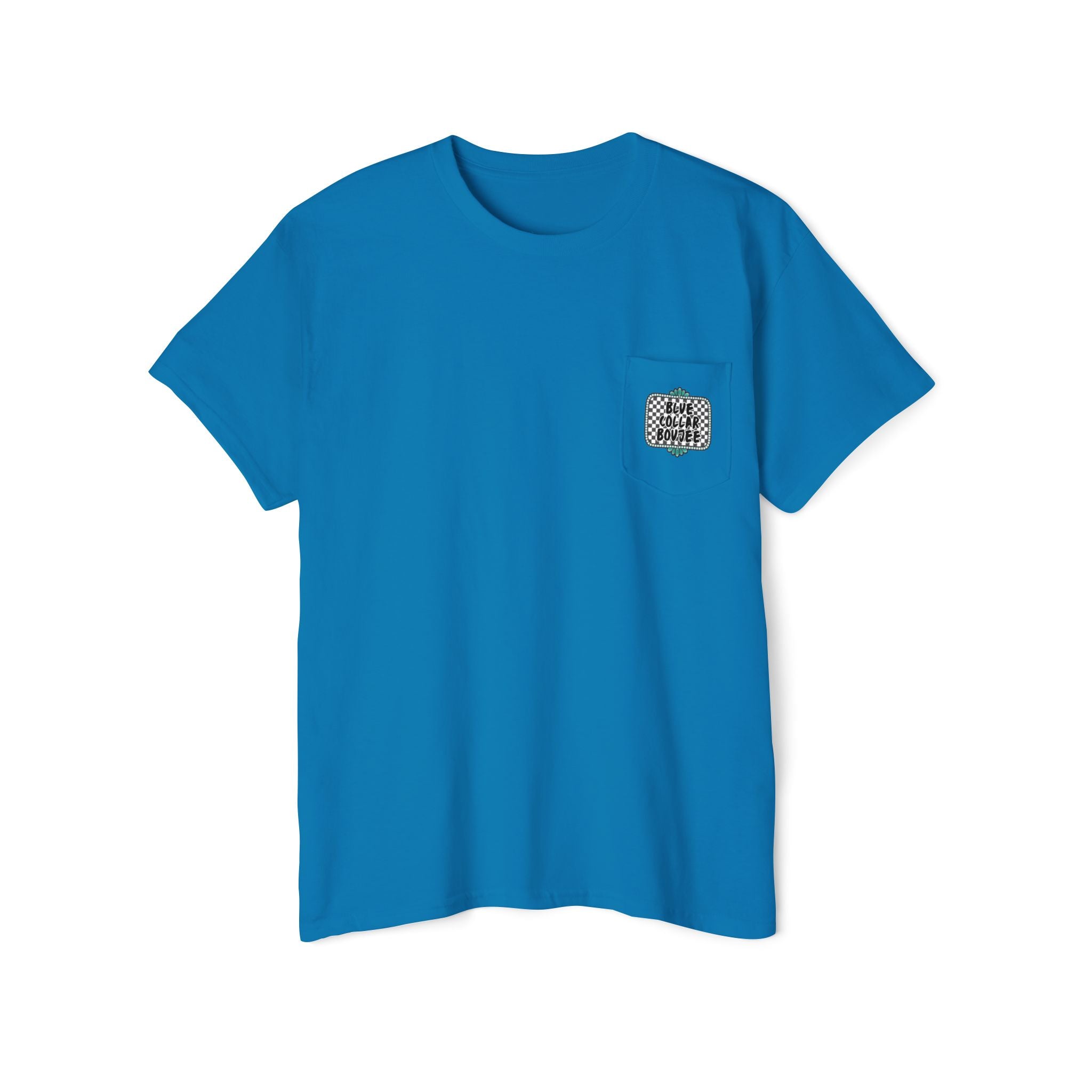 Blue Collar Boujee Pocket Tee – Checkerboard Graphic Pocket T-Shirt