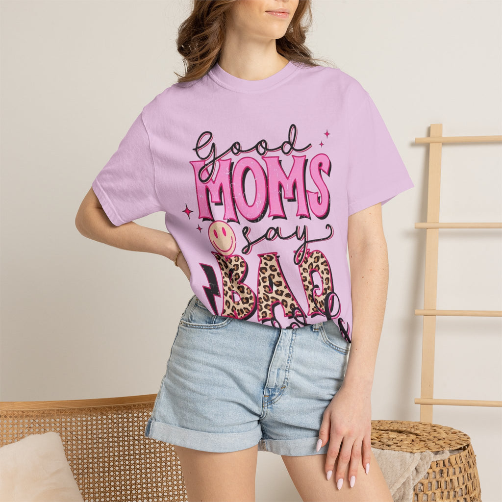 Good Moms Say Bad Words T-Shirt — Funny Mom Tee with Leopard Print & Smiley Back