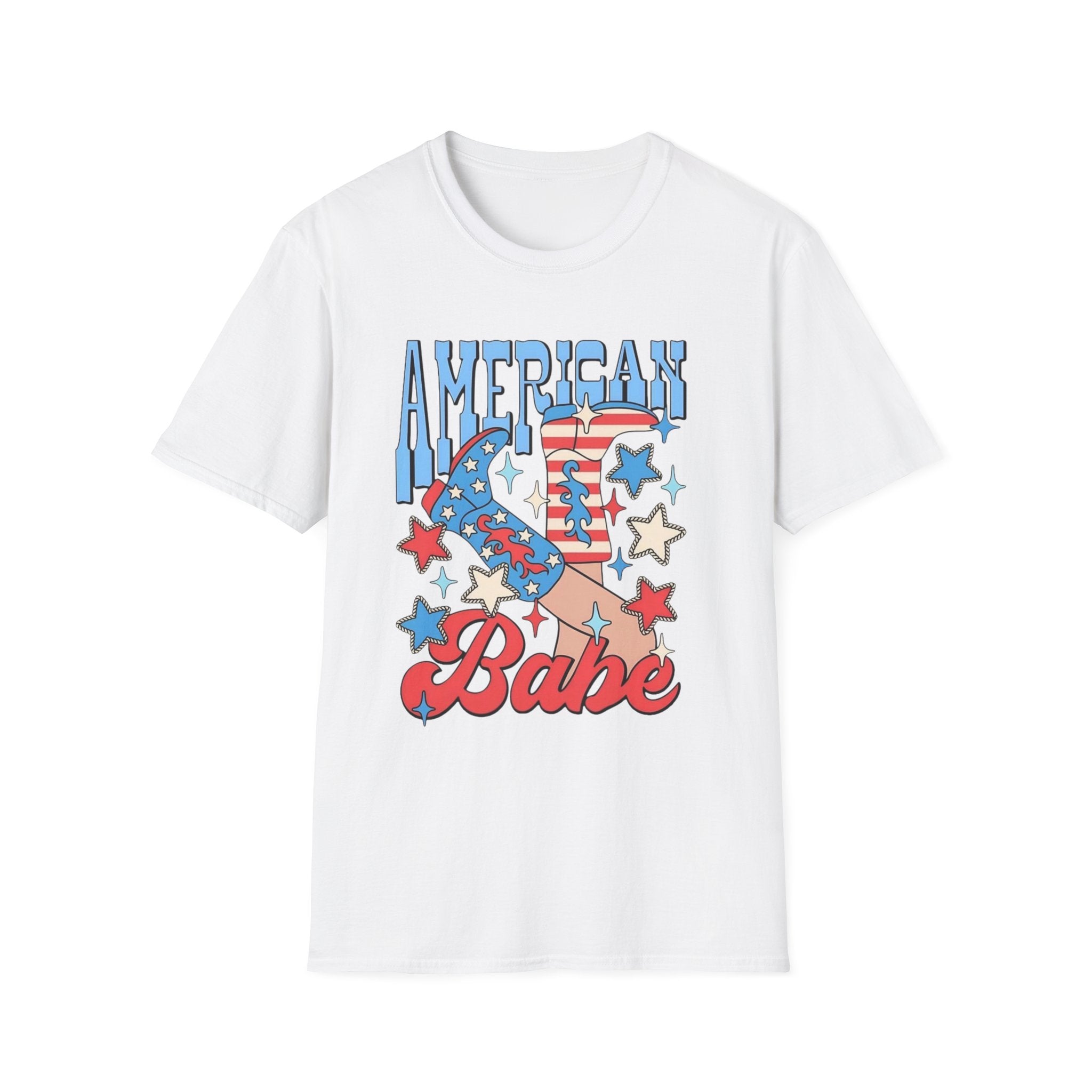 American Babe Retro Patriotic Graphic Tee (4th of July, USA Stars & Stripes)