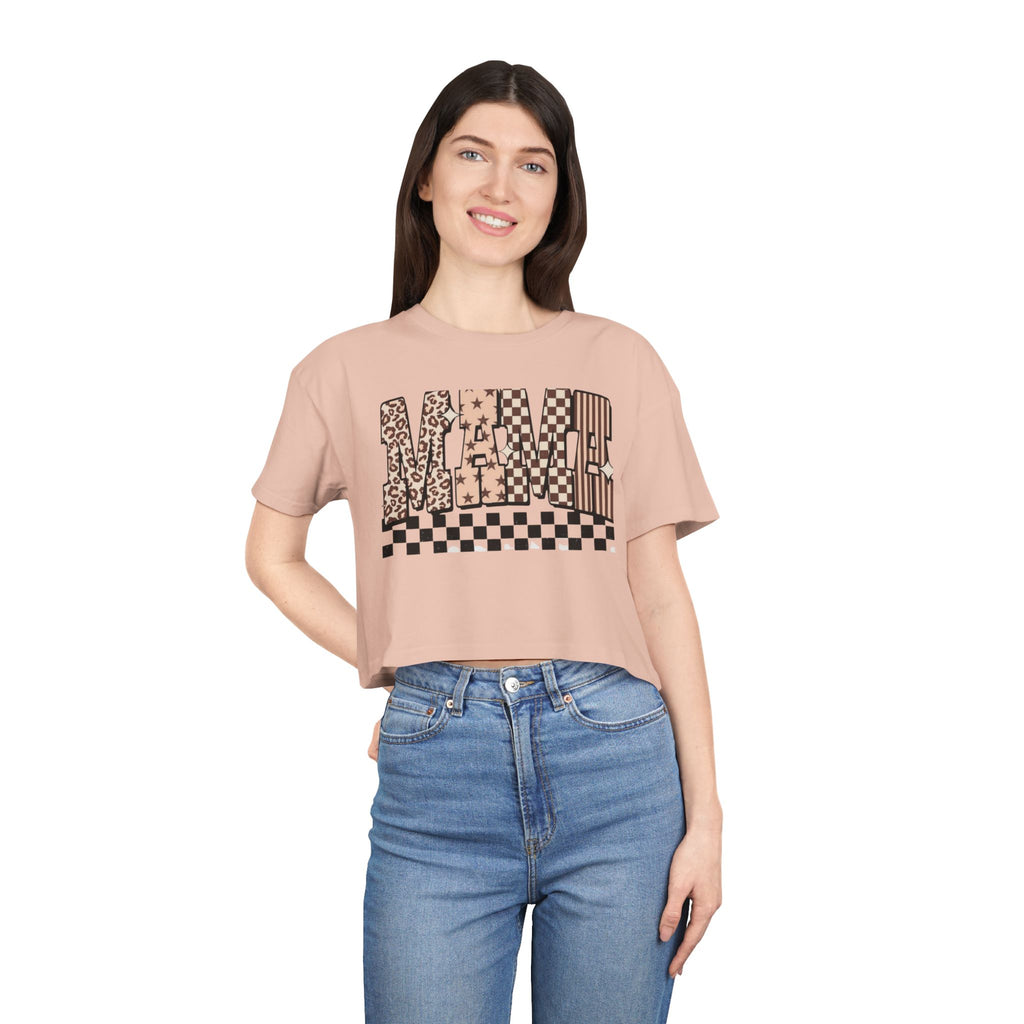 Mama Crop Tee — Leopard & Stripes Graphic Women’s Crop Top
