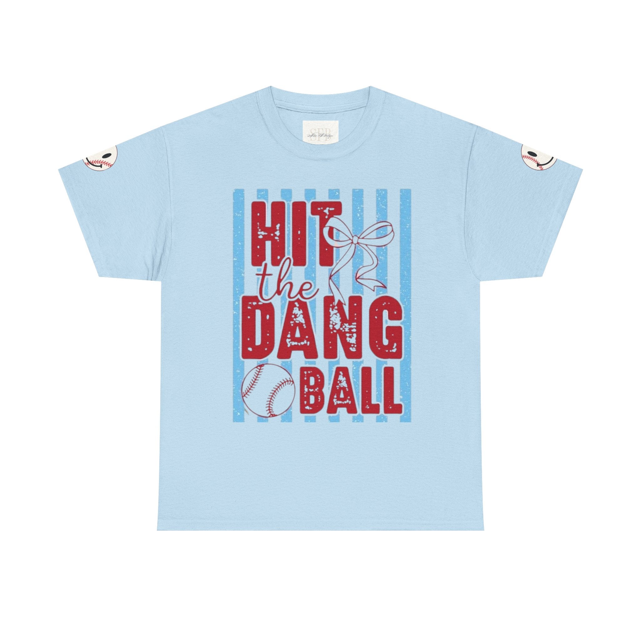 Hit the Dang Ball Baseball T‑Shirt – Funny Retro Striped Tee for Players & Fans