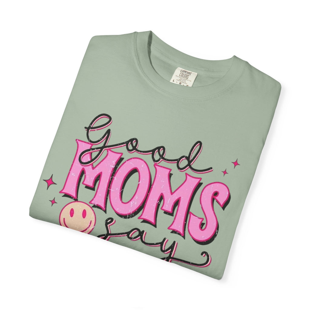 Good Moms Say Bad Words T-Shirt — Funny Mom Tee with Leopard Print & Smiley Back