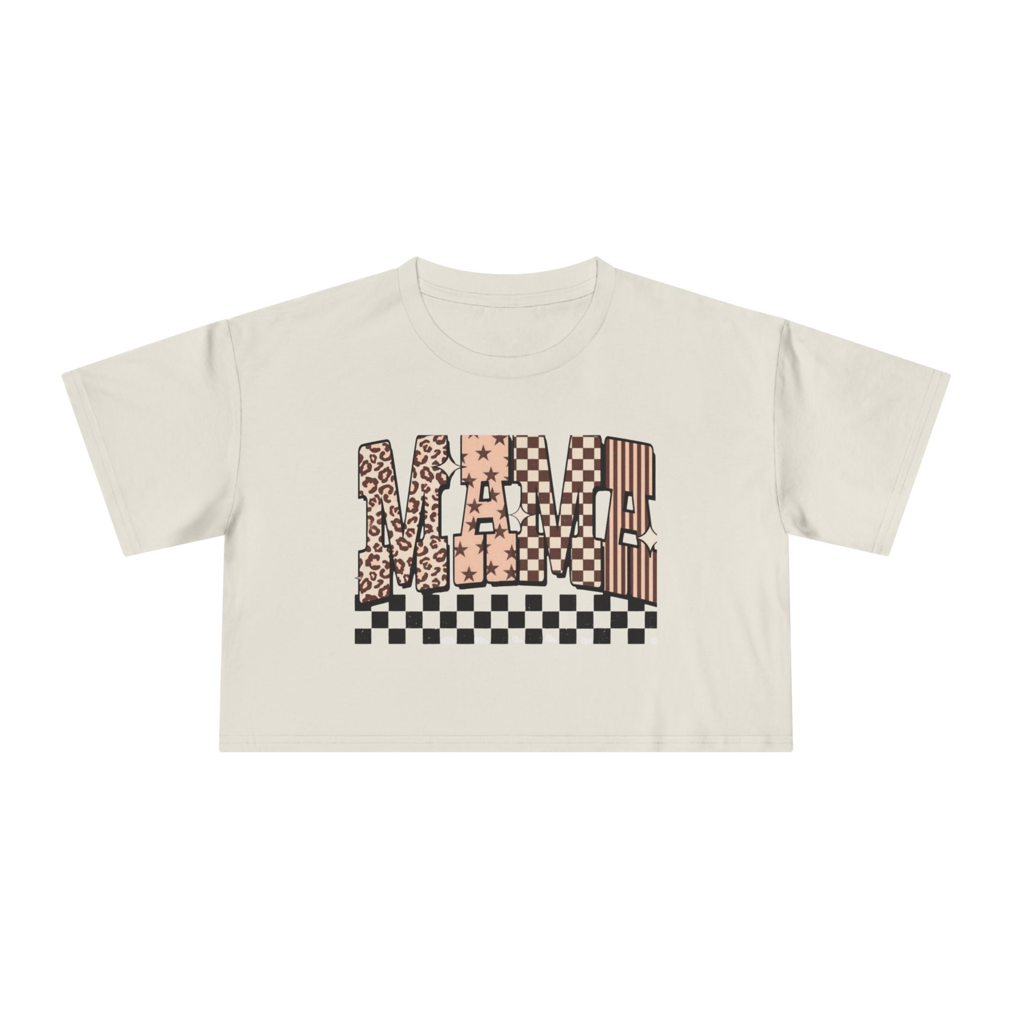 Mama Crop Tee — Leopard & Stripes Graphic Women’s Crop Top